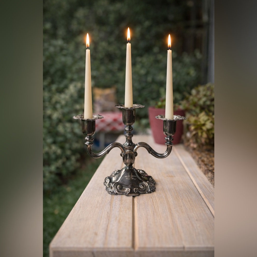 VINTAGE Silver-Plated 3-Arm Candelabra – FraMor Engraved 1939–1964 – Collectible